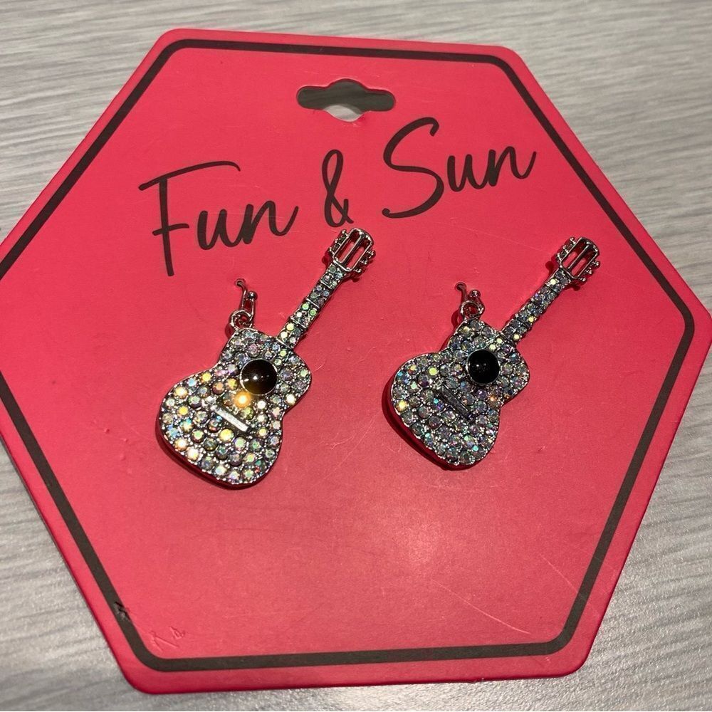 Fun & Sun Guitar Earrings with Rhinestones